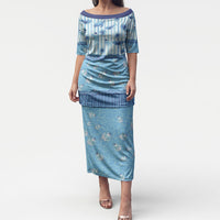 Hawaii Christmas In July Puletasi Sky Blue Mele Kalikimaka Sea Animals DT05 Long Dress Blue - Polynesian Pride