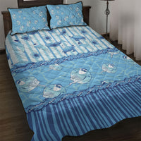 Hawaii Christmas In July Quilt Bed Set Sky Blue Mele Kalikimaka Sea Animals
