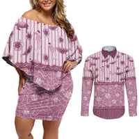 Hawaii Christmas In July Couples Matching Off Shoulder Short Dress and Long Sleeve Button Shirt Dusty Pink Mele Kalikimaka Sea Animals DT05 Pink - Polynesian Pride