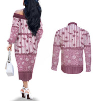 Hawaii Christmas In July Couples Matching Off The Shoulder Long Sleeve Dress and Long Sleeve Button Shirt Dusty Pink Mele Kalikimaka Sea Animals DT05 - Polynesian Pride