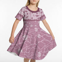 Hawaii Christmas In July Kid Short Sleeve Dress Dusty Pink Mele Kalikimaka Sea Animals DT05 - Polynesian Pride