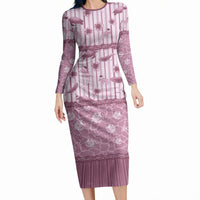 Hawaii Christmas In July Long Sleeve Bodycon Dress Dusty Pink Mele Kalikimaka Sea Animals DT05 Long Dress Pink - Polynesian Pride