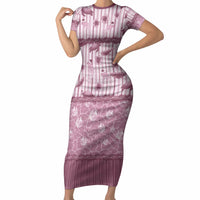 Hawaii Christmas In July Short Sleeve Bodycon Dress Dusty Pink Mele Kalikimaka Sea Animals DT05 Long Dress Pink - Polynesian Pride