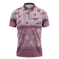 Hawaii Christmas In July Zipper Polo Shirt Dusty Pink Mele Kalikimaka Sea Animals DT05 Pink - Polynesian Pride
