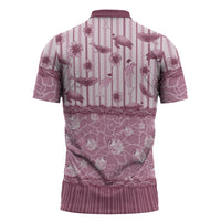 Hawaii Christmas In July Zipper Polo Shirt Dusty Pink Mele Kalikimaka Sea Animals DT05 - Polynesian Pride