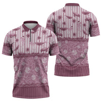Hawaii Christmas In July Zipper Polo Shirt Dusty Pink Mele Kalikimaka Sea Animals DT05 - Polynesian Pride