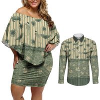 Hawaii Christmas In July Couples Matching Off Shoulder Short Dress and Long Sleeve Button Shirt Olive Green Mele Kalikimaka Sea Animals DT05 Green - Polynesian Pride