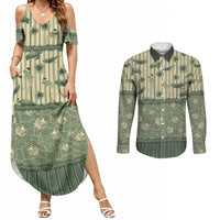 Hawaii Christmas In July Couples Matching Summer Maxi Dress and Long Sleeve Button Shirt Olive Green Mele Kalikimaka Sea Animals DT05 Green - Polynesian Pride