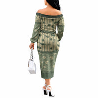 Hawaii Christmas In July Off The Shoulder Long Sleeve Dress Olive Green Mele Kalikimaka Sea Animals DT05 - Polynesian Pride
