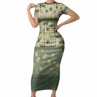 Hawaii Christmas In July Short Sleeve Bodycon Dress Olive Green Mele Kalikimaka Sea Animals DT05 Long Dress Green - Polynesian Pride