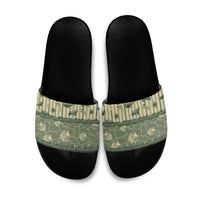 Hawaii Christmas In July Slide Sandals Olive Green Mele Kalikimaka Sea Animals