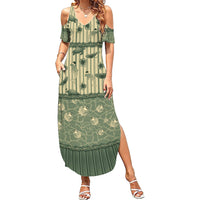 Hawaii Christmas In July Summer Maxi Dress Olive Green Mele Kalikimaka Sea Animals