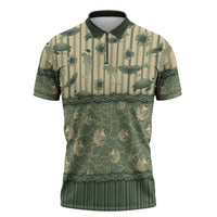 Hawaii Christmas In July Zipper Polo Shirt Olive Green Mele Kalikimaka Sea Animals DT05 Green - Polynesian Pride