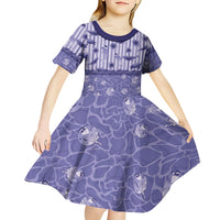 Hawaii Christmas In July Kid Short Sleeve Dress Amethyst Purple Mele Kalikimaka Sea Animals