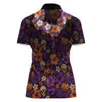 Hawaii Halloween Women Polo Shirt Skeleton Bones Flower Lei Tropical Floral DT05 - Polynesian Pride
