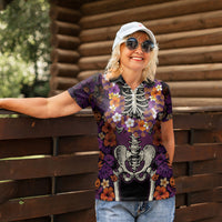Hawaii Halloween Women Polo Shirt Skeleton Bones Flower Lei Tropical Floral DT05 - Polynesian Pride