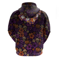 Hawaii Halloween Zip Hoodie Skeleton Bones Flower Lei Tropical Floral DT05 - Polynesian Pride