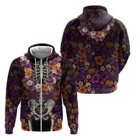 Hawaii Halloween Zip Hoodie Skeleton Bones Flower Lei Tropical Floral DT05 - Polynesian Pride