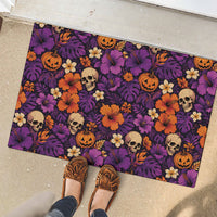 Hawaii Halloween Rubber Doormat Skeleton Pumpkin Hawaiian Flower Tribal