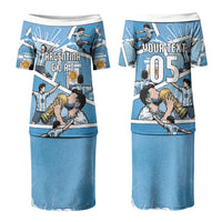Custom Argentina Football Couples Matching Puletasi and Long Sleeve Button Shirt Goat Comic Style Sun Of May