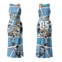 Custom Argentina Football Couples Matching Tank Maxi Dress and Long Sleeve Button Shirt Goat Comic Style Sun Of May