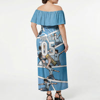 Custom Argentina Football Off Shoulder Maxi Dress Goat Comic Style Sun Of May