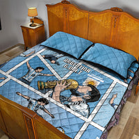 Argentina Football Quilt Bed Set Goat Comic Style Sun Of May