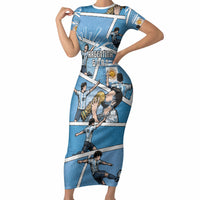 Custom Argentina Football Short Sleeve Bodycon Dress Goat Comic Style Sun Of May