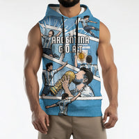 Custom Argentina Football Sleeveless Hoodie Goat Comic Style Sun Of May