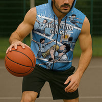 Custom Argentina Football Sleeveless Zip Hoodie Goat Comic Style Sun Of May