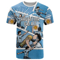 Custom Argentina Football T Shirt Goat Comic Style Sun Of May