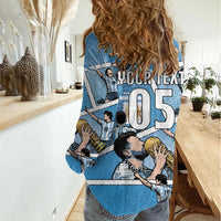 Custom Argentina Football Women Casual Shirt Goat Comic Style Sun Of May