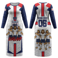Custom England Football Couples Matching Long Sleeve Bodycon Dress and Hawaiian Shirt Three Lions Trophy St George Cross