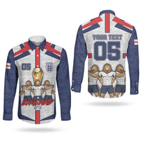 Custom England Football Couples Matching Mermaid Dress and Long Sleeve Button Shirt Three Lions Trophy St George Cross
