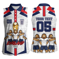 Custom England Football Women Sleeveless Polo Shirt Three Lions Trophy St George Cross
