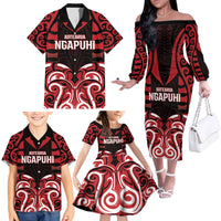 Custom Aotearoa Ngapuhi Family Matching Off The Shoulder Long Sleeve Dress and Hawaiian Shirt Maori Pattern New Zealand - Polynesian Pride