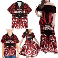 Custom Aotearoa Ngapuhi Family Matching Off Shoulder Maxi Dress and Hawaiian Shirt Maori Pattern New Zealand DT05 - Polynesian Pride