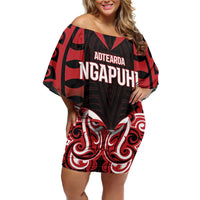 Custom Aotearoa Ngapuhi Family Matching Off Shoulder Short Dress and Hawaiian Shirt Maori Pattern New Zealand DT05 Mom's Dress Red - Polynesian Pride