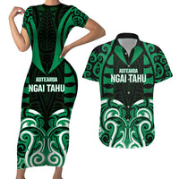 Custom Aotearoa Ngai Tahu Couples Matching Short Sleeve Bodycon Dress and Hawaiian Shirt Maori Pattern New Zealand DT05 Green - Polynesian Pride