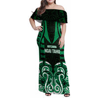 Custom Aotearoa Ngai Tahu Family Matching Off Shoulder Maxi Dress and Hawaiian Shirt Maori Pattern New Zealand DT05 Mom's Dress Green - Polynesian Pride