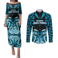 Custom Aotearoa Ngati Porou Couples Matching Puletasi and Long Sleeve Button Shirt Maori Pattern New Zealand - Polynesian Pride