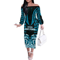 Custom Aotearoa Ngati Porou Family Matching Off The Shoulder Long Sleeve Dress and Hawaiian Shirt Maori Pattern New Zealand - Polynesian Pride