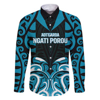 Custom Aotearoa Ngati Porou Family Matching Summer Maxi Dress and Hawaiian Shirt Maori Pattern New Zealand DT05 Dad's Shirt - Long Sleeve Blue - Polynesian Pride