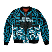 Custom Aotearoa Ngati Porou Sleeve Zip Bomber Jacket Maori Pattern New Zealand DT05 Unisex Blue - Polynesian Pride