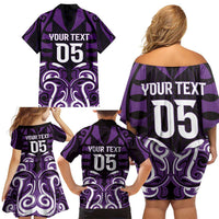 Custom Aotearoa Rangitane Family Matching Off Shoulder Short Dress and Hawaiian Shirt Maori Pattern New Zealand - Polynesian Pride