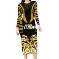 Custom Aotearoa Taranaki Family Matching Long Sleeve Bodycon Dress and Hawaiian Shirt Maori Pattern New Zealand DT05 Mom's Dress Yellow - Polynesian Pride