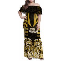Custom Aotearoa Taranaki Family Matching Off Shoulder Maxi Dress and Hawaiian Shirt Maori Pattern New Zealand DT05 Mom's Dress Yellow - Polynesian Pride