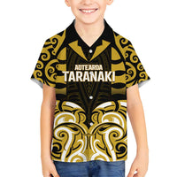 Custom Aotearoa Taranaki Family Matching Off Shoulder Short Dress and Hawaiian Shirt Maori Pattern New Zealand DT05 Son's Shirt Yellow - Polynesian Pride