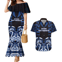 Custom Aotearoa Ngati Tuwharetoa Couples Matching Mermaid Dress and Hawaiian Shirt Maori Pattern New Zealand DT05 Navy - Polynesian Pride