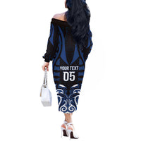 Custom Aotearoa Ngati Tuwharetoa Off The Shoulder Long Sleeve Dress Maori Pattern New Zealand - Polynesian Pride